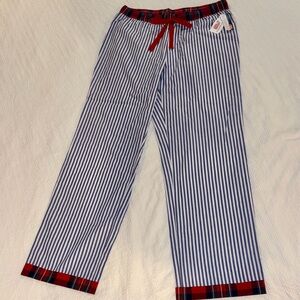 Vineyard Vines Blue Striped Pajama Pants with Red Plaid Waistband